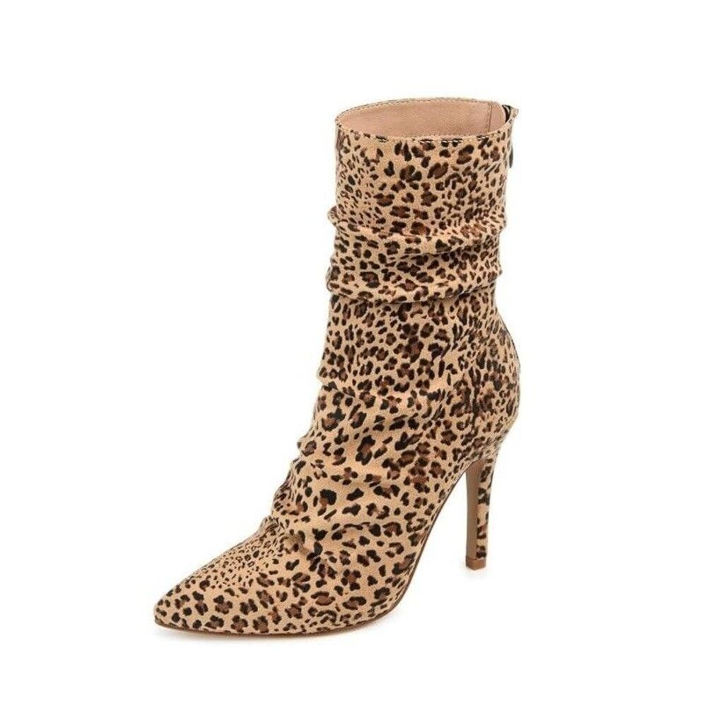 Journee Collection Womens 11 M Leopard Markie Mid Calf High Heel Boots NIB NQ8